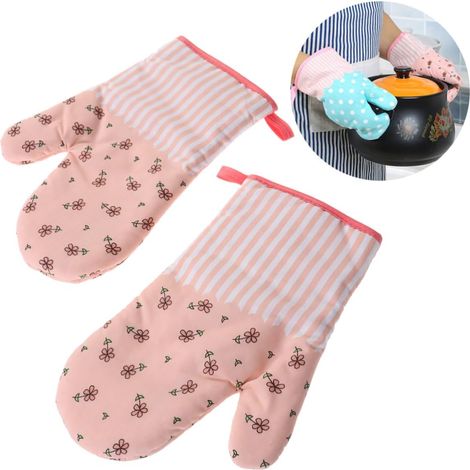 Lot de 2 gants de cuisine roses style champêtre, gants anti-brûlures, gants de four, gants de cuisine pour micro-ondes (1/5)