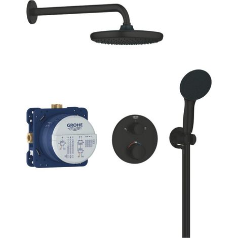 Grohe Vitalio Start - Conjunto de ducha con termostato para instalación empotrada, diámetro 25 cm, 2 chorros, negro mate 348832430 (1/5)