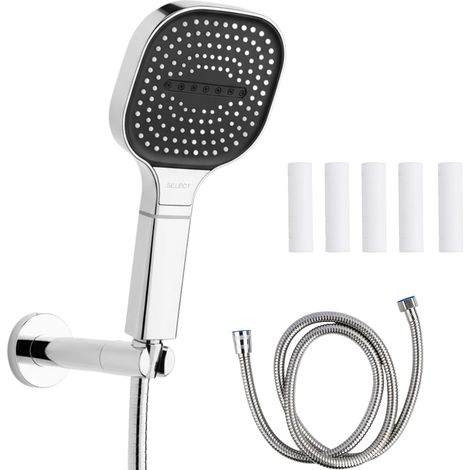 Douchette Haute Pression 130 mm, avec Tuyau 1.5m, Pommeau de Douche Économie d'Eau, avec 3 Modes de Jet, Design Élégant pour Salle de Bain (1/5)