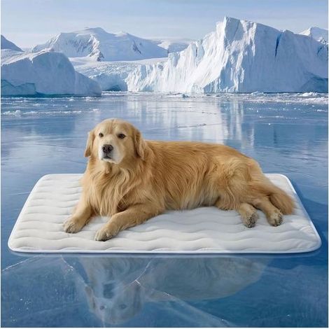 Tapis rafraîchissant très grand pour chien - Q-Max0,4 - Fin et respirant - Coussin de caisse avec fibre fraîche - Portable et lavable - 122 x 76 cm - Gris - Pour été extérieur (1/5)