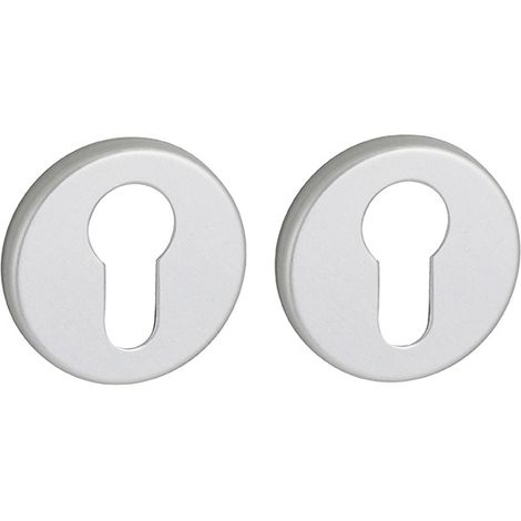 Coppia borchie, rosetta tonda Canopee Ø 50mm foro per cilindro europeo, argento - THIRARD