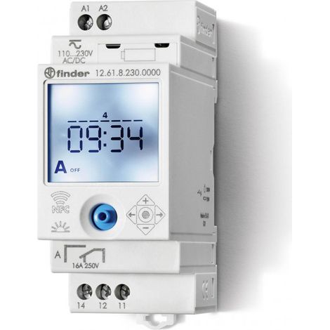 Horloge hebdomadaire digitale 1 inverseur 16A 110 à 230V AC DC NFC FINDER 126182300000PAS