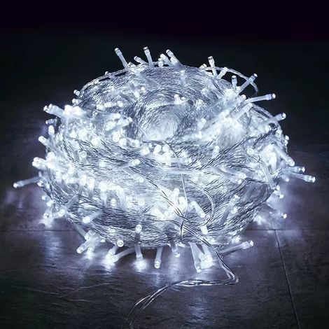 Guirnalda de 200 luces LED, cable de cobre, color blanco, resistente al agua, para uso interior y exterior. (1/5)