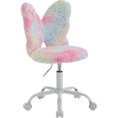 Wahson Chaise de bureau enfant en fausse fourrure – Chaise pivotante réglable 42-50cm – Dossier confortable – Design papillon rose, Rose