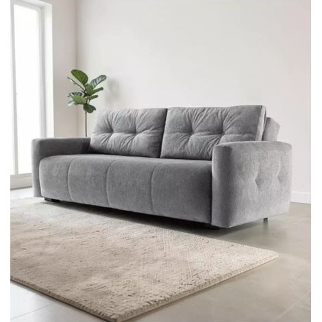 divano letto bellahome "roma" 3 posti in tessuto grigio 236x98x87 cm (1/4)