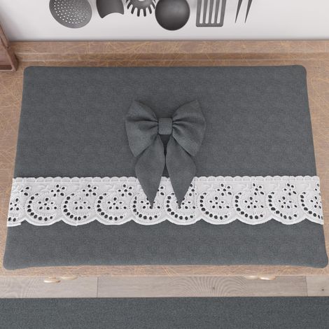Cache Plaque de Cuisson avec Dentelle de Saint-Gall 50x70 cm, Protection Plaque Induction et a Gaz en Coton, Gris Foncé, Accessoires De Cuisine (1/5)