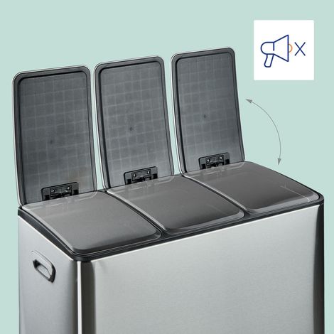 Pattumiera da cucina a 3 scomparti 3x 15l coperchio a chiusura ammortizzata