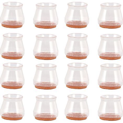 Lot de 16 patins de protection pour pieds de chaise, ronds, transparents, anti-rayures, silencieux, en silicone et feutre, dimensions 3.5x3.8x3.3 cm. (1/5)