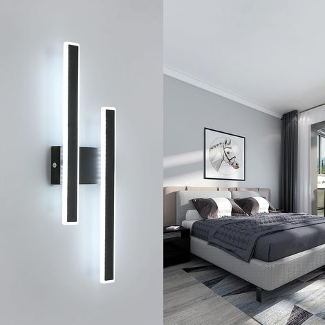 LED Indoor Wall Light, 32W 3600LM Modern Wall Lamp 6500K Cold White Light, Acrylic Wall Light for Bedroom, Living Room, Hallway, Stairs, Black (1/5)