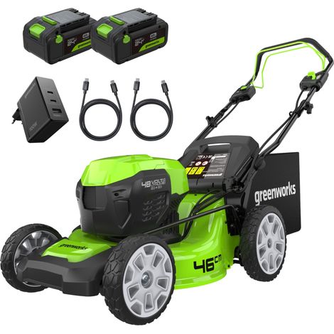 48V (24V x 2) Tondeuse à Gazon Sans Fil Autopropulsée Pelouses Jusqu'à 480m², Largeur de Coupe 46cm, Sac 55L, INCLUS 2 X 24V 4Ah et Chargeur Double, GD24X2LM46SPK4X (1/5)