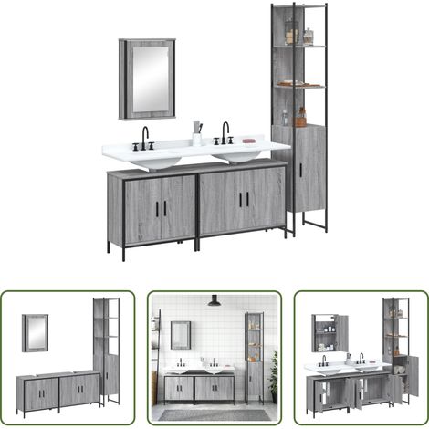 vidaXL Miroir salle de bain -  Ensemble de meubles de salle de bain 4 pcs Sonoma gris (1/5)