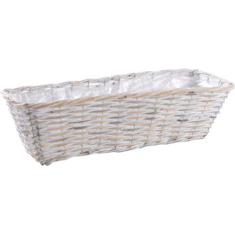 Jardinière rotin patiné blanc