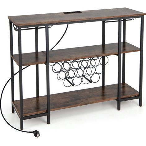 Industrielles weinregal mit glashalter regalen steckdosen fur 15 weinflaschen weinschrank braun