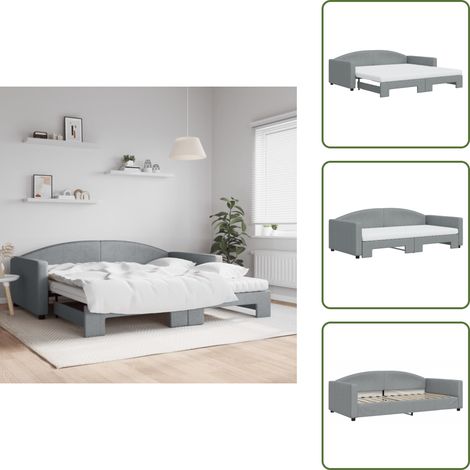 Lit de jour avec gigogne et matelas gris clair 100x200 cm tissu - Canapé Convertible - Lit Gigogne - Lit D'appoint - Meuble Multifonctionnel - Literie (1/5)