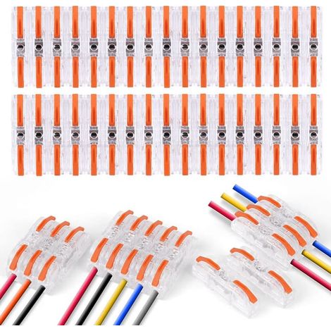 34-teiliges Set aus einadrigen, zweipoligen Schnellanschlussklemmen mit Hebelmechanismus, Domino-Verteilerblöcken, flammhemmendem PA/PC-Material (1/5)