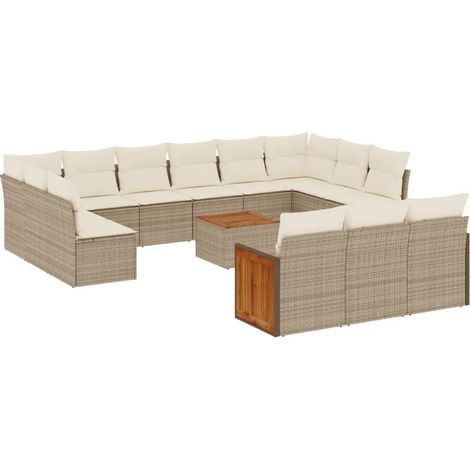 vidaXL Set Divani da Giardino 14pz con Cuscini in Polyrattan Beige (1/5)