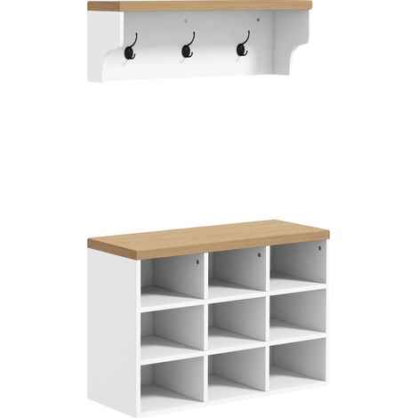 Mobilier de couloir, Porte-manteau, Banc à chaussures, BLANC (1/5)