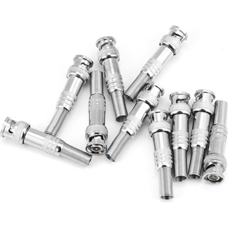 Lot de 10 adaptateurs de connecteurs BNC mâles à ressort, type vis, pour caméra de vidéosurveillance coaxiale RG59
