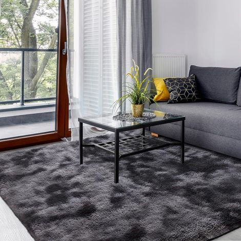 Tapis de Salon Shaggy Lavable, Carpet Moderne Antidérapant Intérieur Longs Moelleux Tapis, Longues Soft Tapis Grand Tapis pour Salon Chambre Couloir, Gris Foncé - 200x300 cm (1/2)