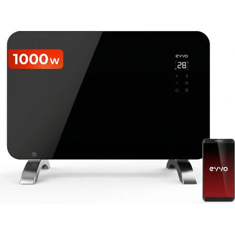 Radiador eléctrico EVVO C1000 Cristal, Wifi, 1.000W, Pantalla táctil, Mando a distancia, Temporizador, soporte de pie, Seguridad sobrecalentamiento, Eficiente y silencioso, antisalpicaduras