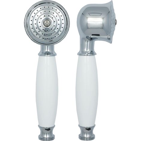 Soffione doccia anticalcare completo di supporto in ceramica bianca e finitura argentata. - AquaForge (1/3)
