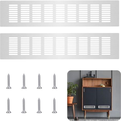 2 Pièces Grille D’aération en Aluminium,Grille de Ventilation Argent 80x400mm Grille Aeration Rectangulaire avec Vis Grille Meuble Aluminium pour Toutes Sortes D'armoires Grille Ventilation (1/5)
