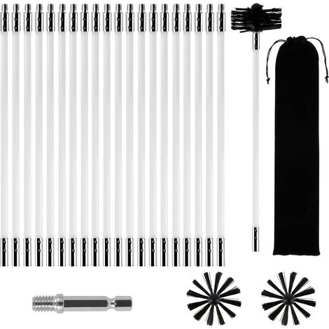 Kit de 24 cepillos para limpieza de chimeneas, incluye 20 varillas, 2 cabezales, 1 conector y 1 bolsa de almacenamiento. (1/5)