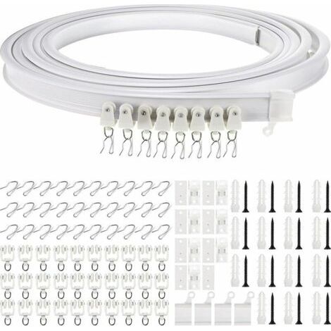 Rail de rideau de plafond flexible Rail de rideau incurvé de 5 m avec rouleaux silencieux Support pliable pour baie de douche, baie vitrée, séparateur de pièce (1/4)