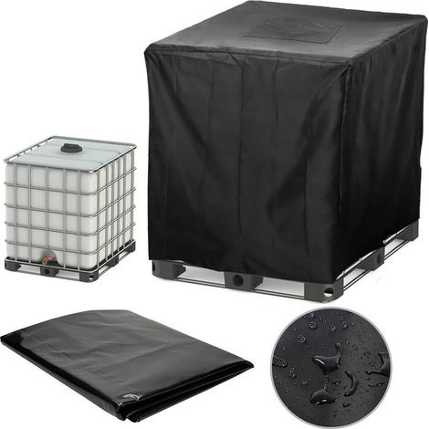Housse de protection imperméable pour réservoir d'eau de jardin de 1000 L, avec pare-soleil et capuchon de protection noir. (1/5)