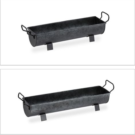 Set di 2 fioriere a grondaia vintage 16 x 53 x 12 cm e 16,5 x 61 x 14 cm in ferro zincato grigio 130005659