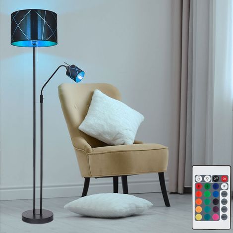 LED Stehlampe mit Leselampe Deckenfluter dimmbar mit Fernbedienung, RGB Farbwechsel, Metall Textil schwarz gold, Leseleuchte flexibel, 1x 8,5W 806lm 1x 4,8W 470lm warmweiß, DxH 40x175 cm (1/5)