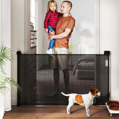 Barrière rétractable 0-140 cm pour chiens de sécurité avec interrupteur de serrure pour portes et escaliers noirs