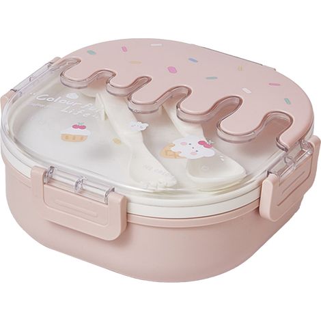 Boîte à bento 3 compartiments pour enfants et adultes - Récipient de repas coloré avec couverts pour école, travail et voyages - Modèle crème glacée rose (1/5)
