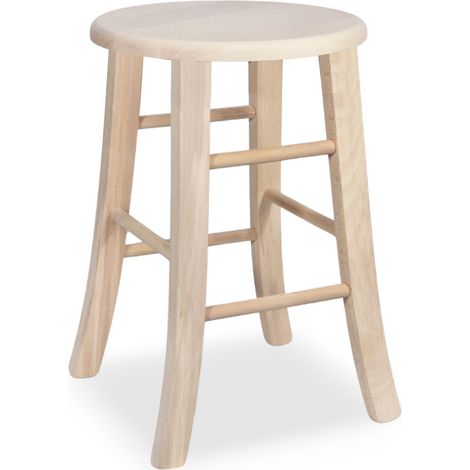 Taburete de madera sin acabar para pintar, de 47 cm de altura, con asiento redondo y patas curvas (1/5)