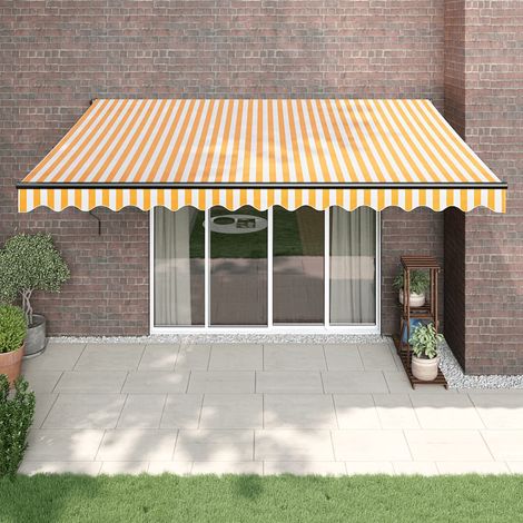 Auvent rétractable, Store Banne, Marquise Brise-soleil jaune et blanc 4x3 m tissu et aluminium LKOWF53298 (1/5)