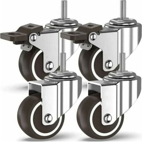 50 mm Roulettes pivotantes 4 à tiges filetées, roulettes pour meubles, roues à freins pour transport industriel de planches (avec tiges M10, 2 avec freins, 2 sans freins) (1/4)