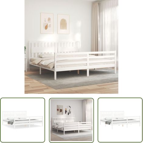 The Living Store Massivholzbett mit Kopfteil Weiß 200x200 cm - Holzbett - Massives Kiefernholz - Weißes Bett - Boxspringbetten - Lattenrost (1/5)