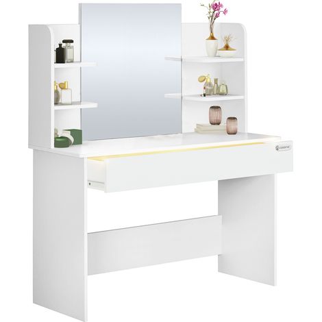 CASARIA® Tocador de Maquillaje Jocelyn con Iluminación LED Espejo Cajón 3 Estantes Maquillaje Dormitorio Tocador Make Up Madera Blanco 108x40x140cm weiß (de)