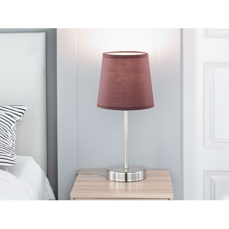 Tischleuchte Nachttischlampe Beistellleuchte Wohnzimmerlampe Schlafzimmerleuchte, Textil braun Metall nickel matt, 1x E14 Fassung, DxH 14x32 cm, (1/5)