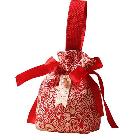 Exquisite chinesische Gastgeschenktüten aus Stoff für Hochzeitsfeiern, Verlobungsfeiern, rot-weiß (1/3)