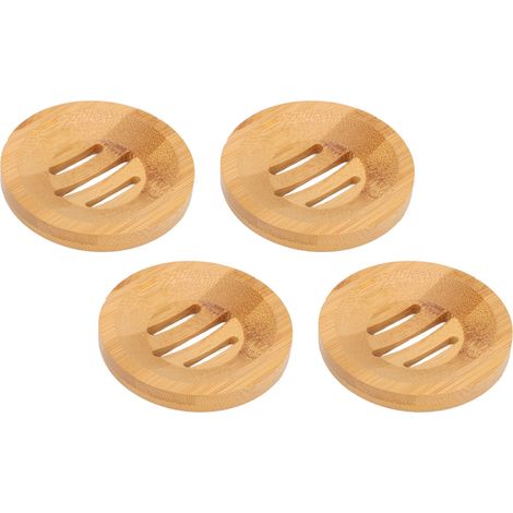 Support de Savon en Bambou - 4 Pièces, Égouttoir Rapide pour Cuisine et Salle de Bain, Nettoyage Facile, Diamètre 8 cm (1/5)