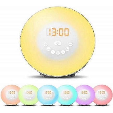 Réveil lumineux LED coloré, rond, simulant le lever et le coucher du soleil, récepteur radio FM, lampe de décoration intérieure, norme australienne. (1/5)
