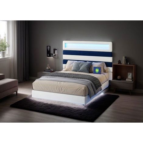 Doppelbett 140x200 - Stauraum - RGB-Beleuchtung - Verstellbares Kopfteil - Integrierter USB