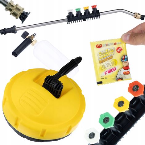 Set di Accessori per Idropulitrice compatibile con Kärcher K2–K7 – Spazzola Rotante, Lancia 15°, Schiumogeno 1000 ml, Polvere Schiumogena 6 g