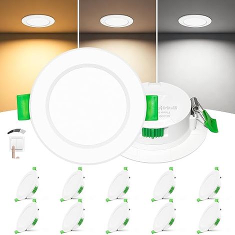 Spot LED Encastrable Extra Plat 25mm 6W Spots de Plafond Dimmable 3 Intensités Sans Variateur 2700K 4000K 6000K Spot Salle de Bain Découpe Ø58-68mm 230V Blanc (1/5)