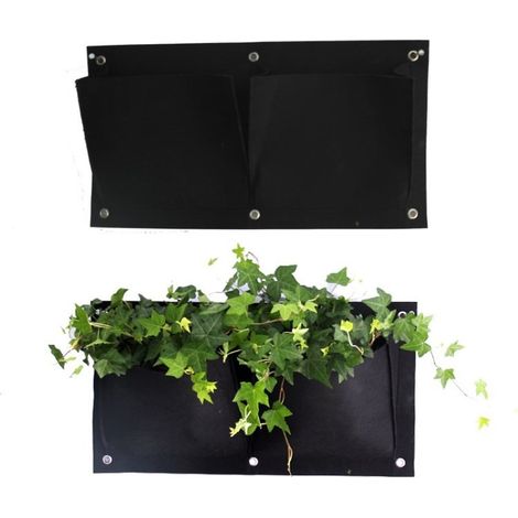 2 Sachets de culture Vert/Noir pour Jardin Vertical - Sac de jardinage pour légumes et plantes, articles domestiques, sacs de plantation muraux (Noir) - 2 Pièces (1/4)