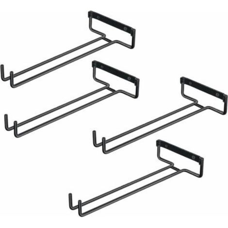 4 supports muraux pour verres en fer avec étagère, supports en verre pour 4 verres, présentoirs muraux pour verres à vin ou à boisson, fixation inversée (noir) – idéal pour armoires à vin, bars et cui (1/5)