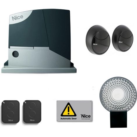 Nice – Kit de motorisation de portail coulissant 400 kg – Moteur 24V avec logique de commande – Photocellules et lampe clignotante incluses