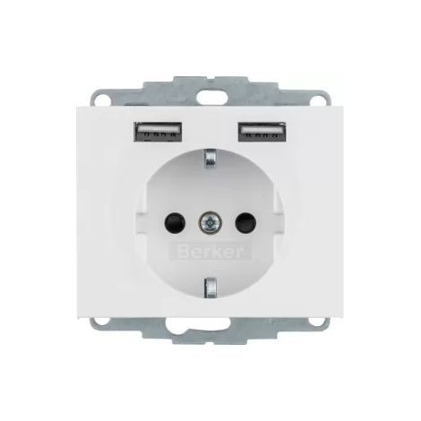 Berker Steckdose SCHUKO/USB, K.1, polarweiß gl. 48037009 (1/2)