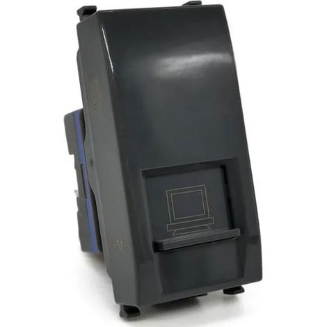 Presa di rete lan compatibile con vimar plana connettore rj45 8 pin utp cat5 nero (1/2)